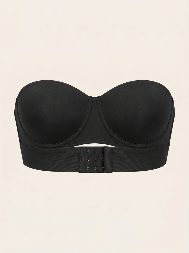 Push-Up Black Satin Strapless Bra with Seamless Fit