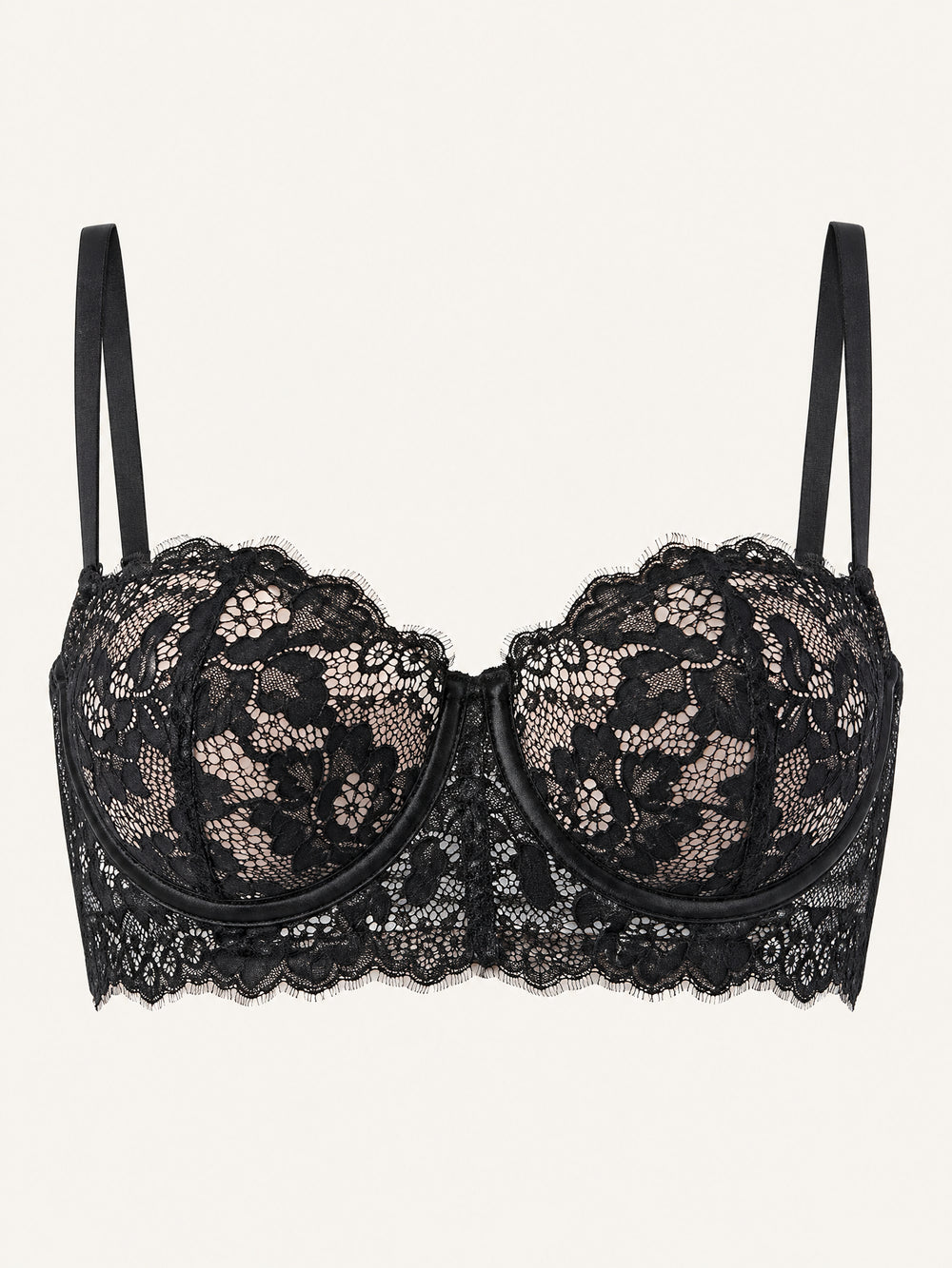 Push-Up Floral Black Lace Bra with Adjustable Straps