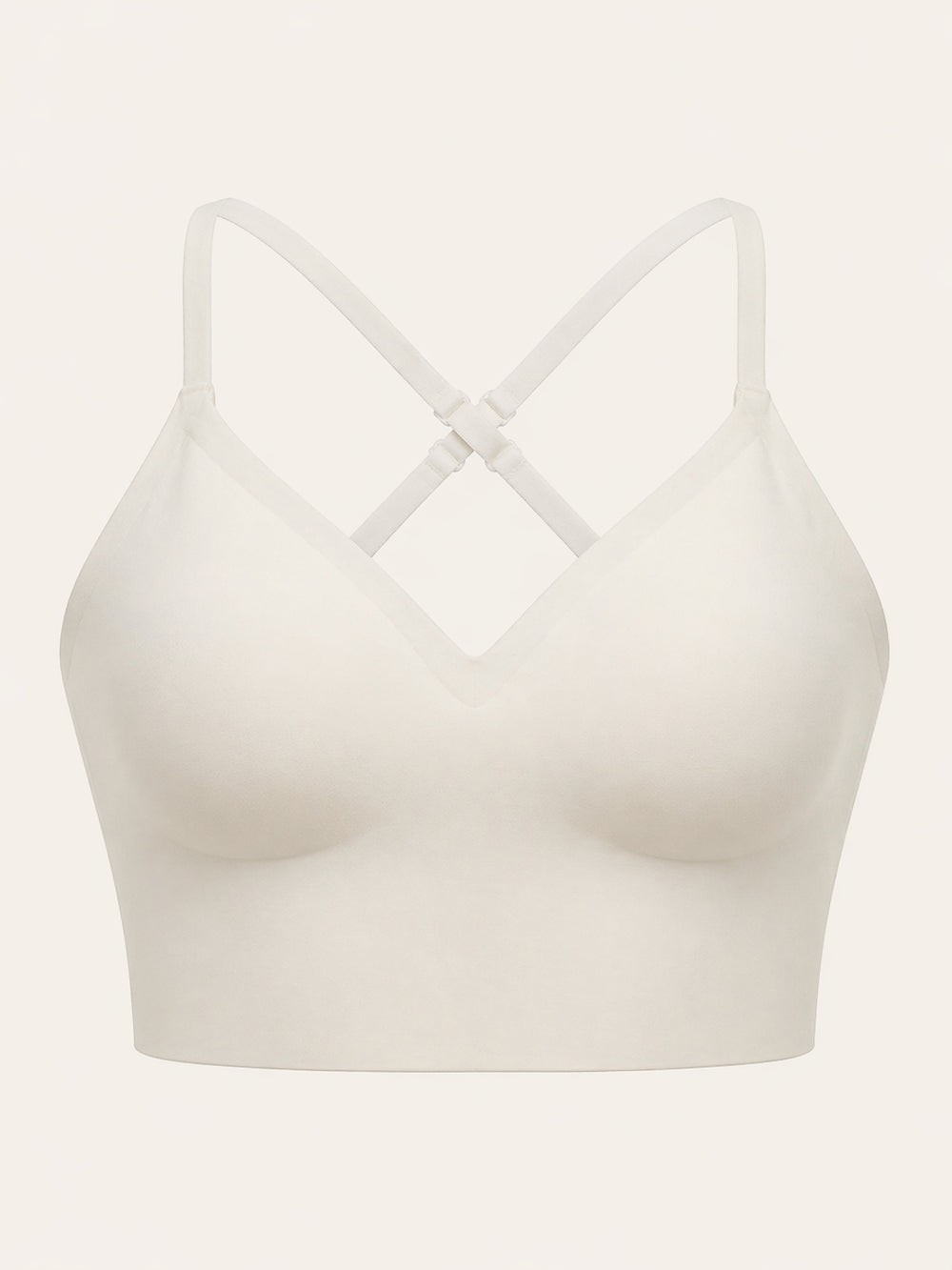 Seamless Wireless Cream Matte Bra with Strappy Detail