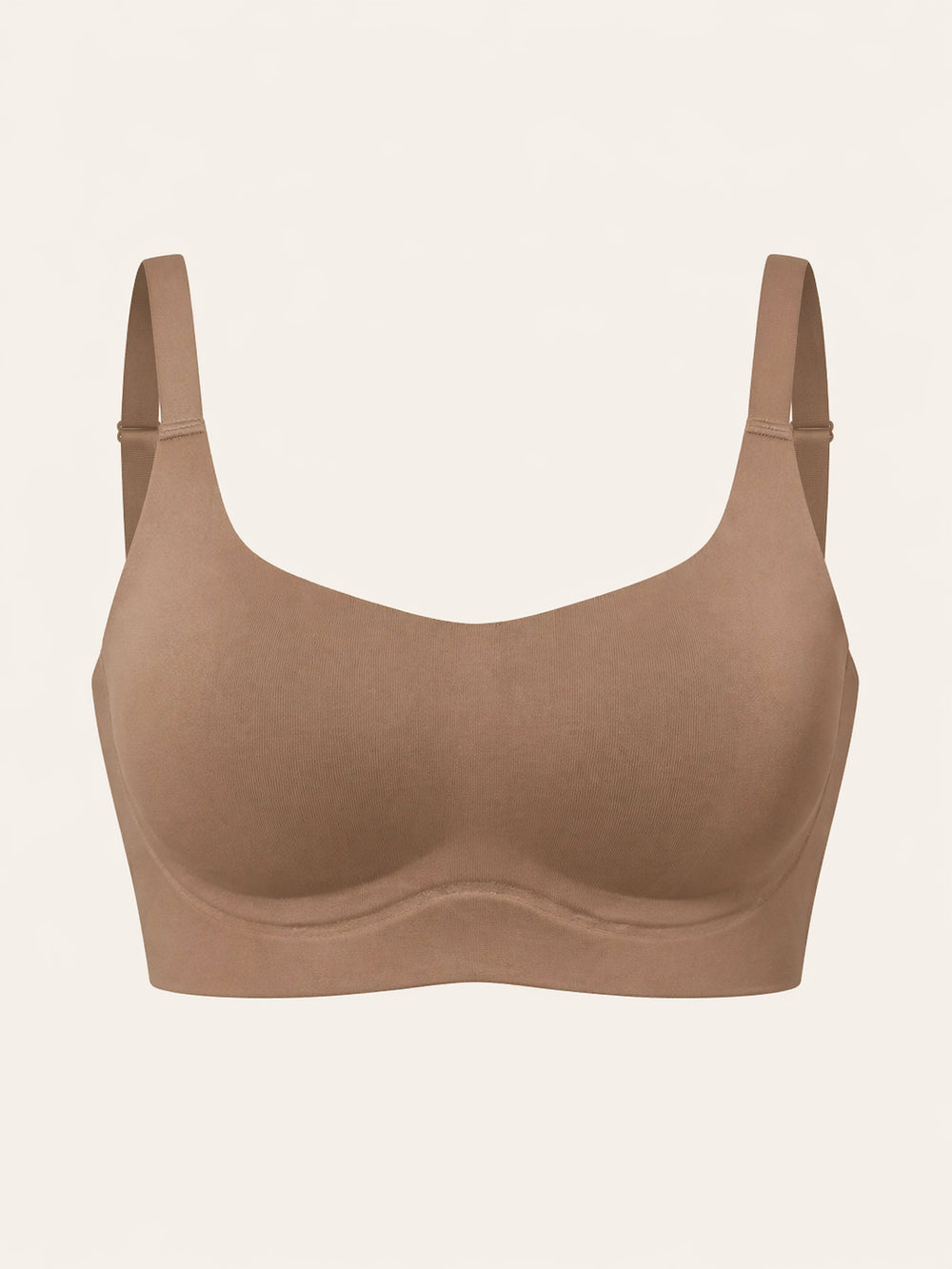 Seamless Wireless Push-Up Tan Microfiber Bra with Adjustable Straps