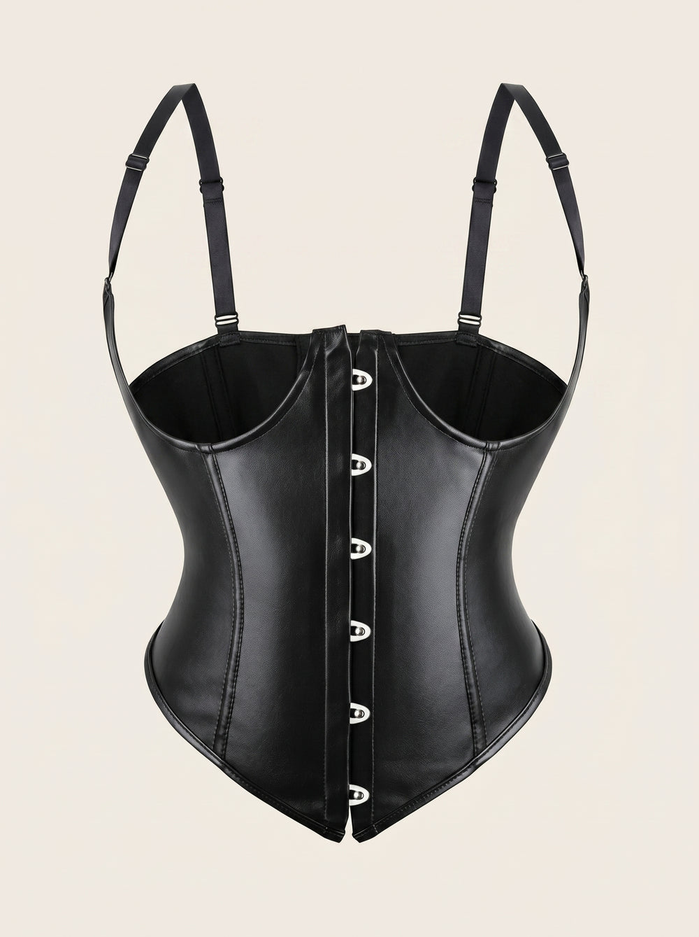 Black Leather Corset with Suspenders and Lace-Up Back