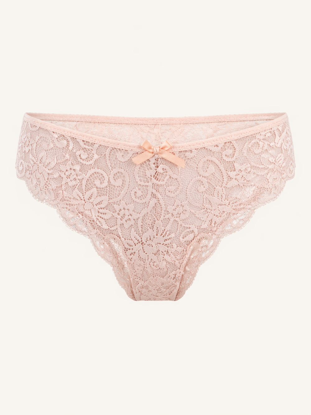 Sheer Floral Pink Lace Panty with Bow Detail