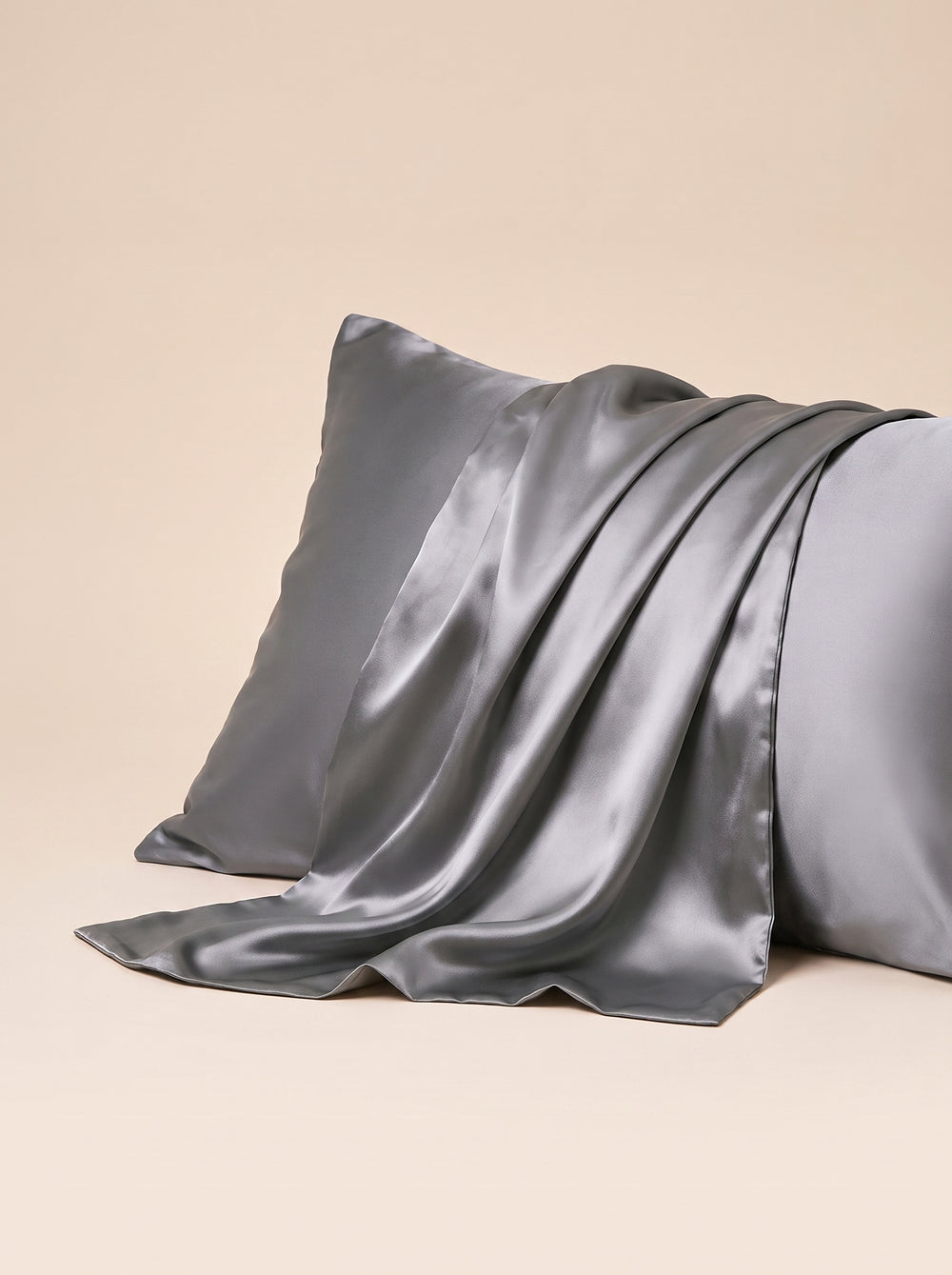 Solid Gray Satin Pillowcase Set with Smooth Finish