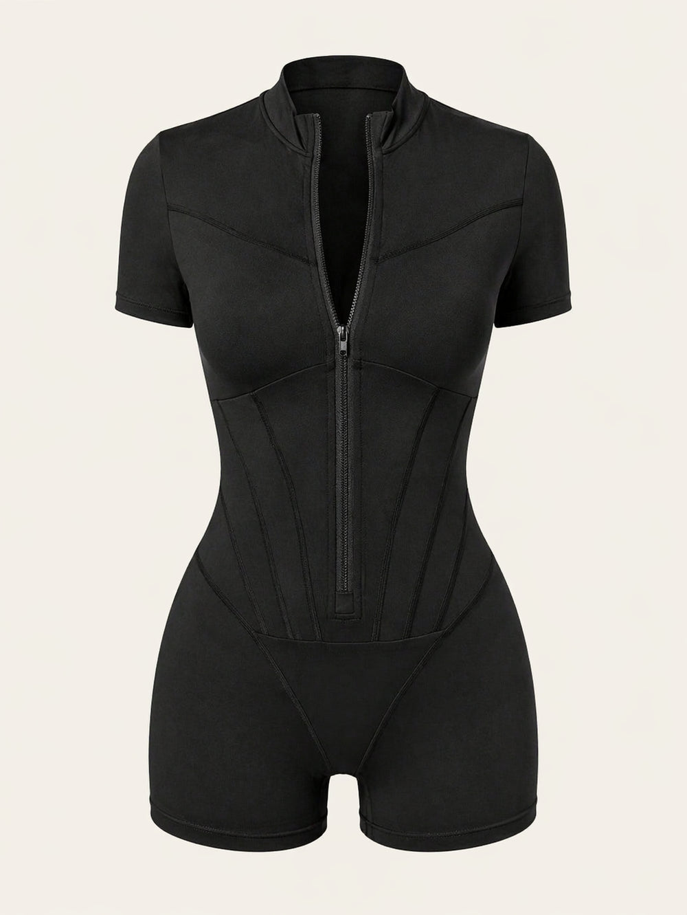 Black Cotton Bodysuit Shaper with Zipper Front