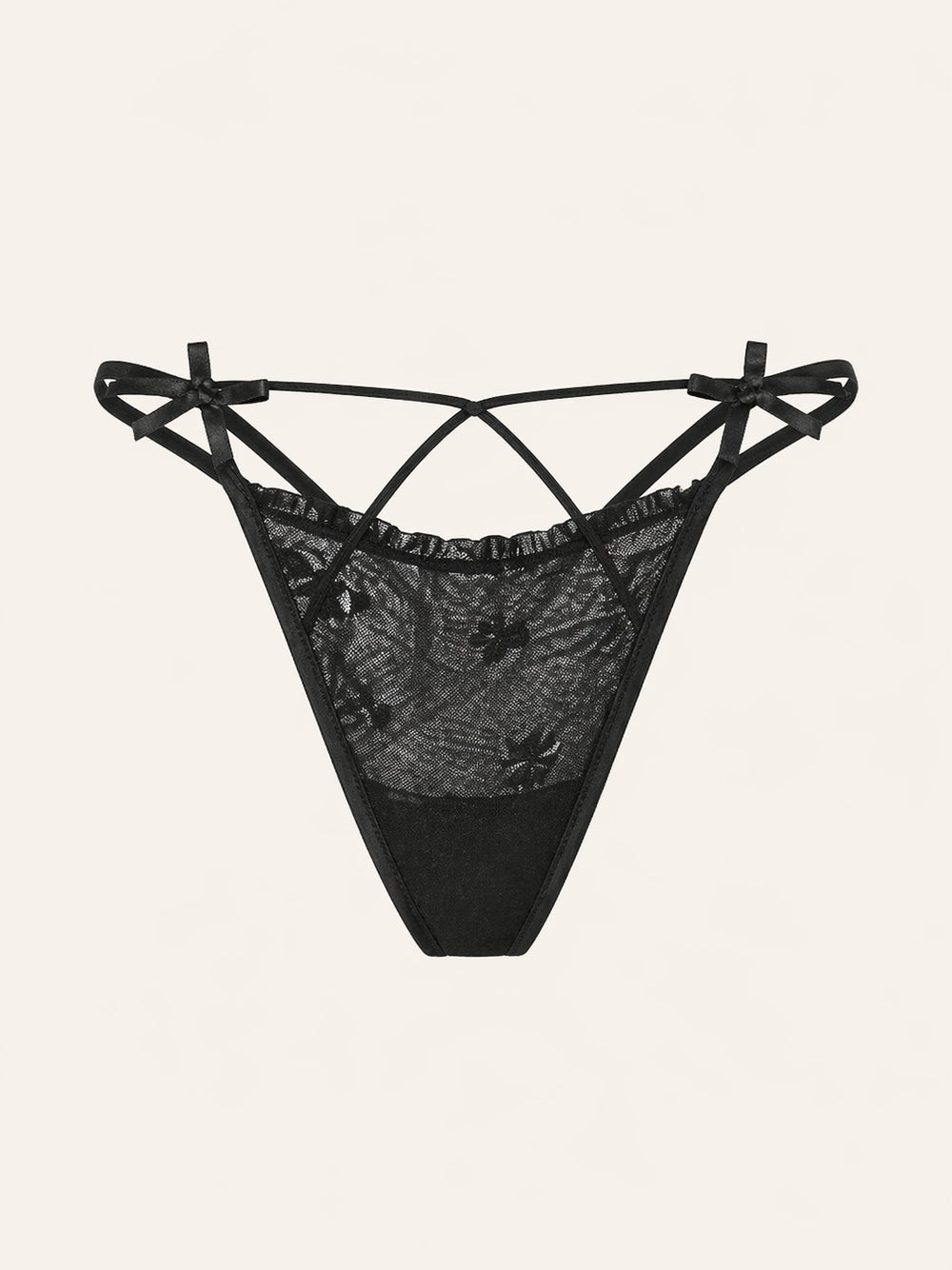 Strappy Black Lace Panty with Sheer Detail