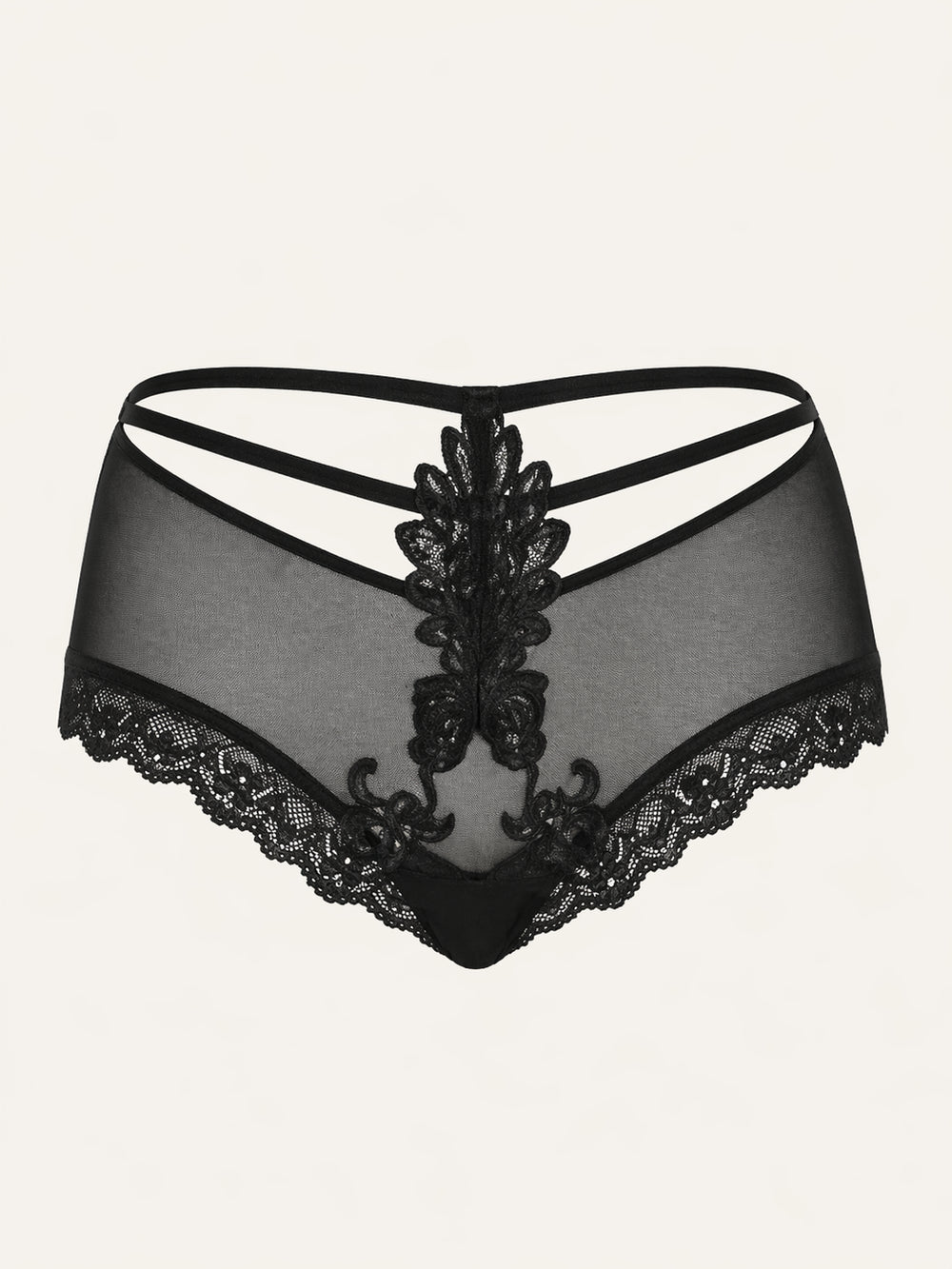 Strappy Black Mesh Panty with Lace Trim
