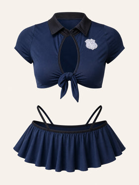 Strappy Dark Navy Blue Satin Bodysuit with Sheer Detail-Bodysuit-Bellascena-S-Navy-bellascena