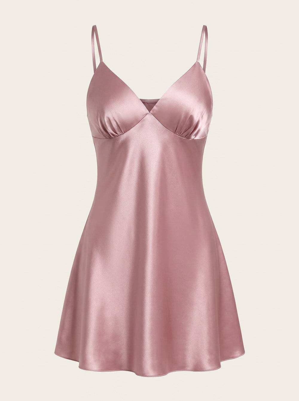 Strappy Dusty Pink Satin Nightgown with V-Neck
