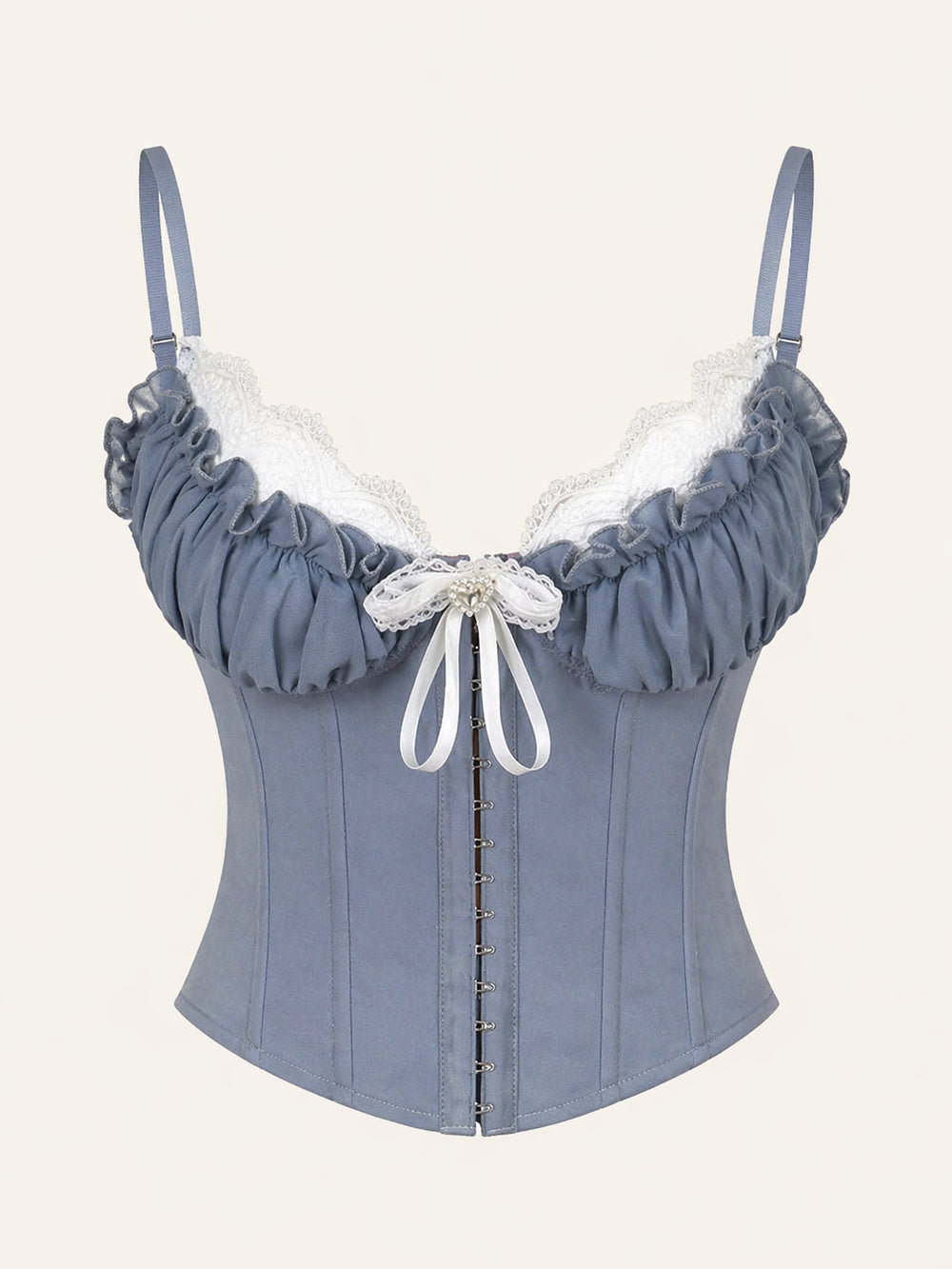 Steel Blue Cotton Corset with Ruffle Neckline