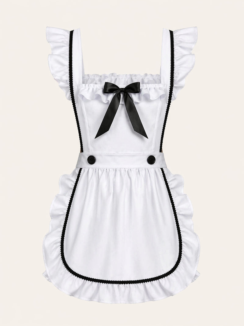 White Cotton Maid Apron with Bow Detail