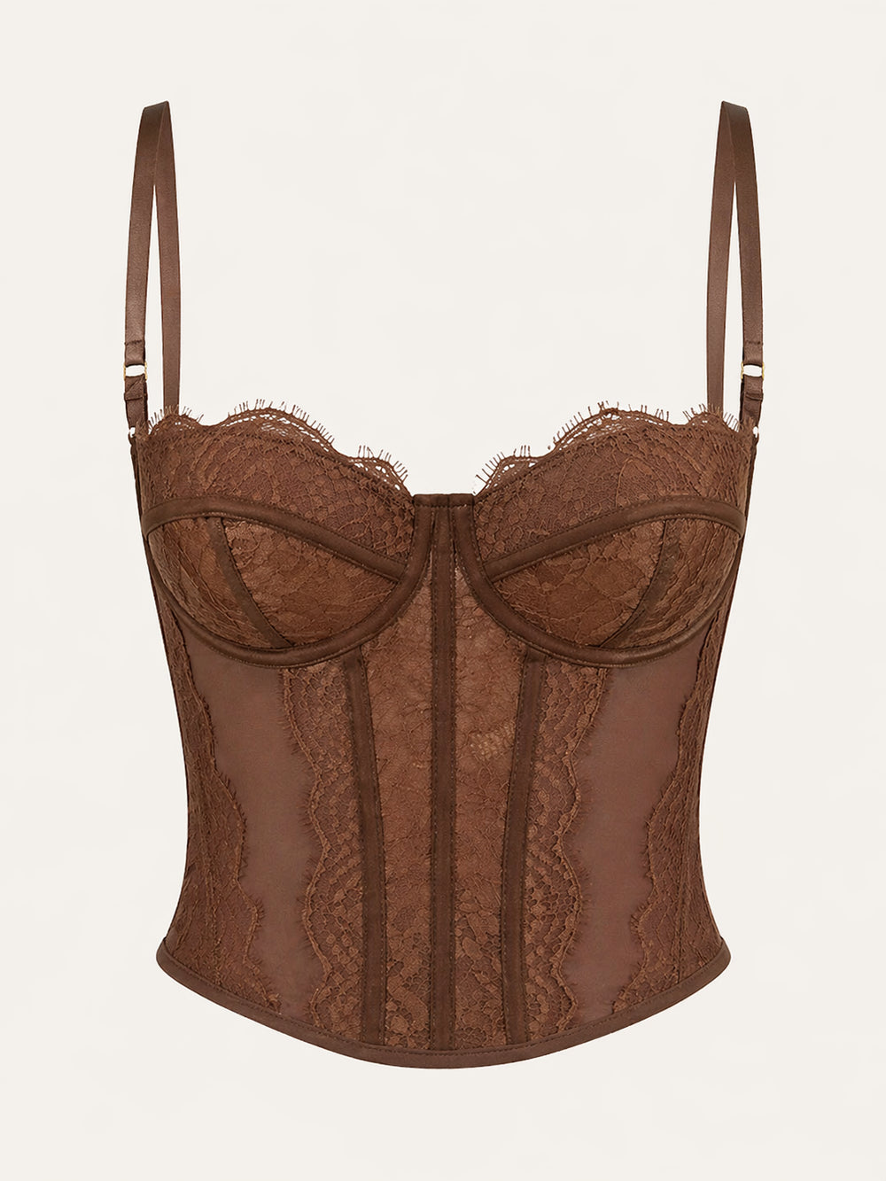Underwired Brown Lace Corset with Strappy Elegance