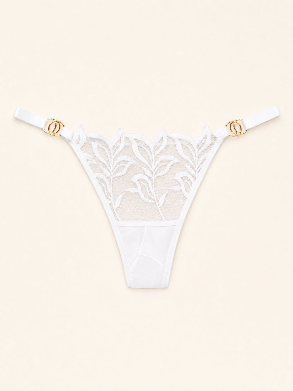 White Mesh Thong with Lace Detailing