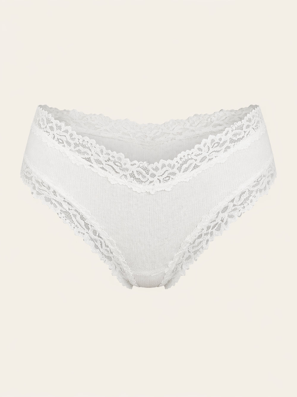 White Ribbed Fabric Panty with Lace Trim