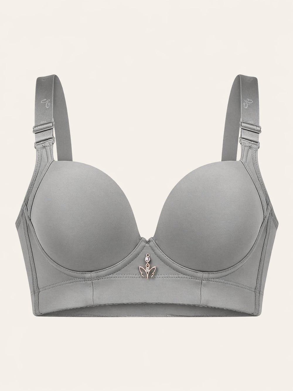 Wide Strap Gray Satin Bra with Underwire Support